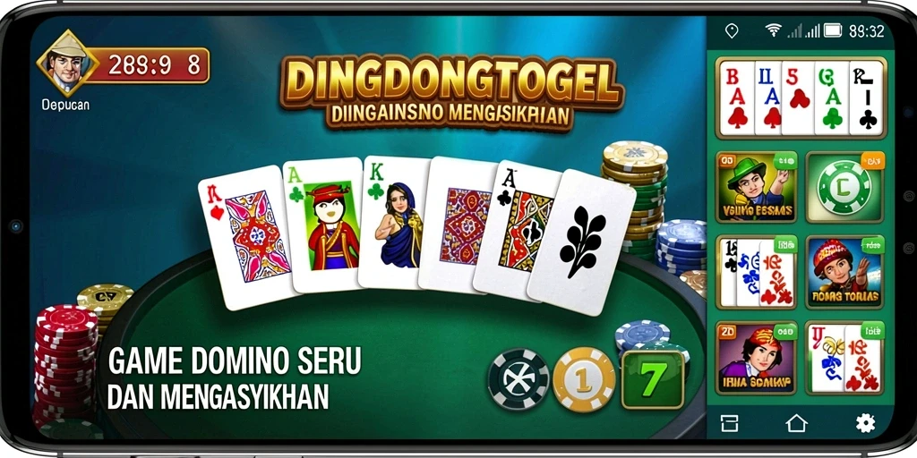 Tampilan gameplay seru dalam DINGDONGTOGEL dengan kartu Domino.