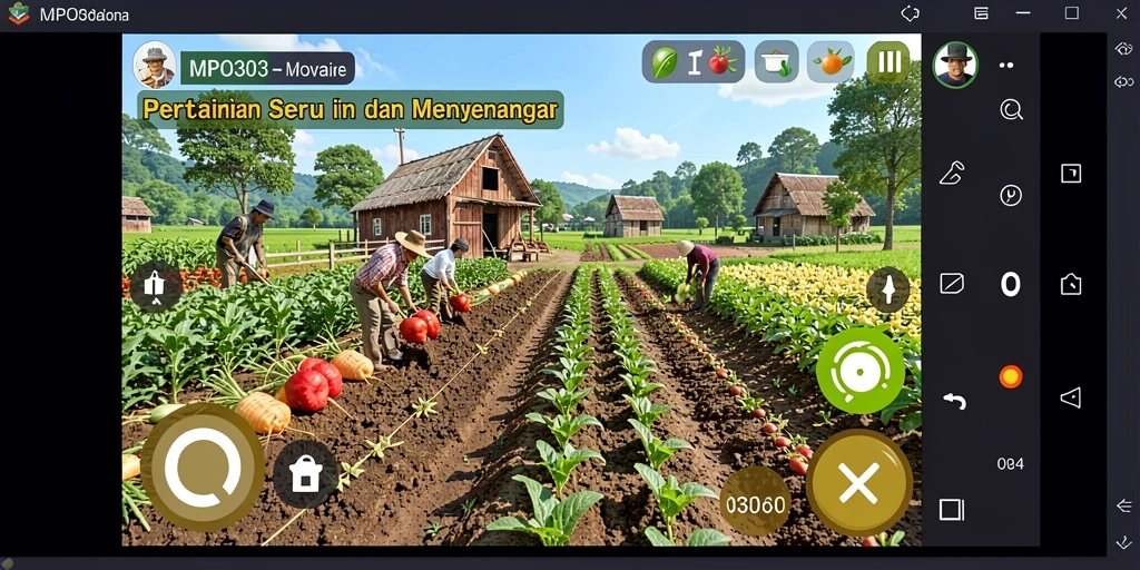 Screenshot MPO303 menampilkan gameplay seru bertani dan bercocok tanam.