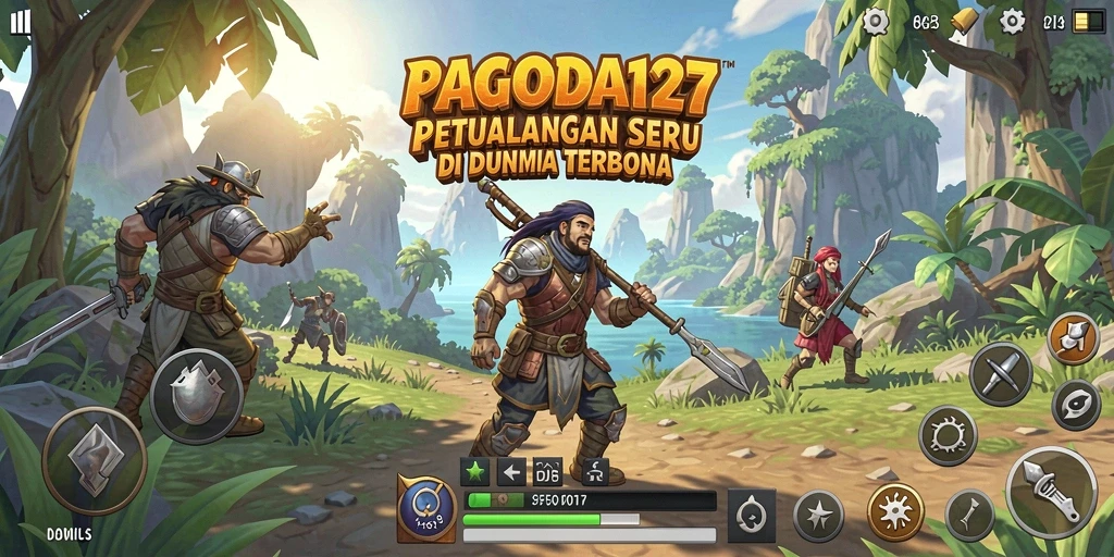 Tampilan gameplay utama PAGODA127 yang menggambarkan eksplorasi dunia terbuka.