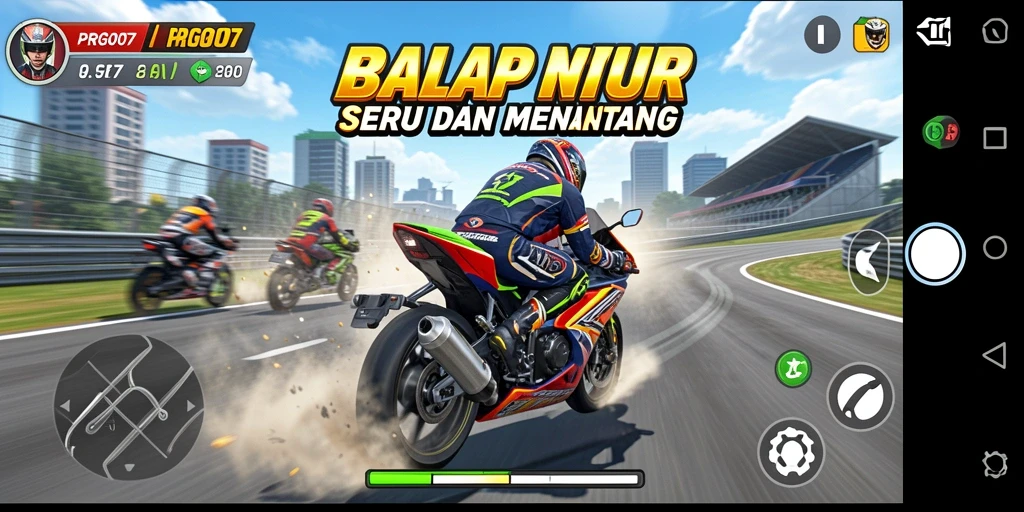 Screenshot PRG007 yang menampilkan aksi balap motor yang intens.